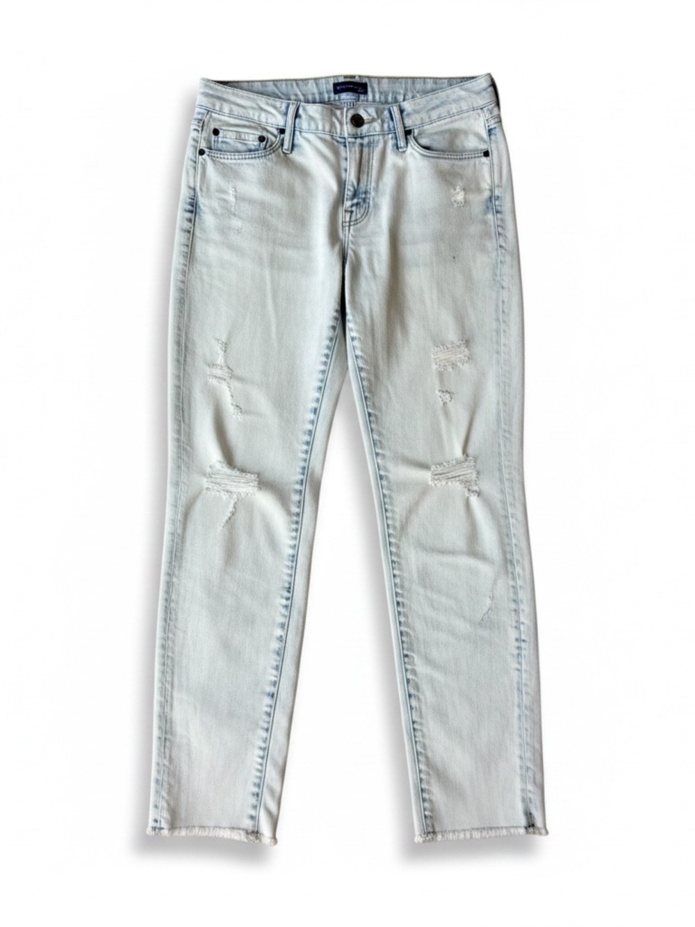 Mother Looker Low Rise Acid Wash Ankle Fray Jeans